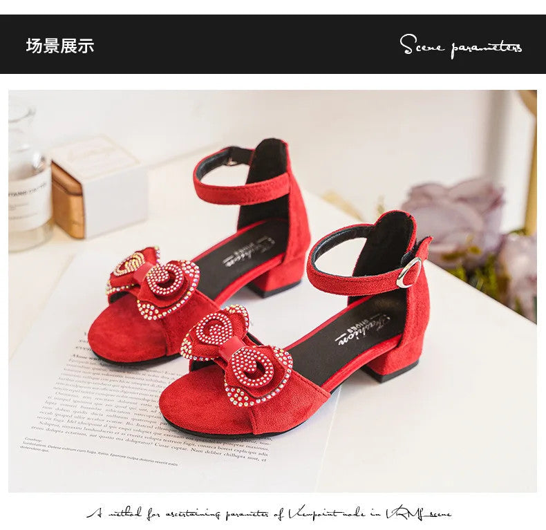 Girls' Sandals Summer New High Heel Soft-soled Princess Shoes Fashion Bow Roman