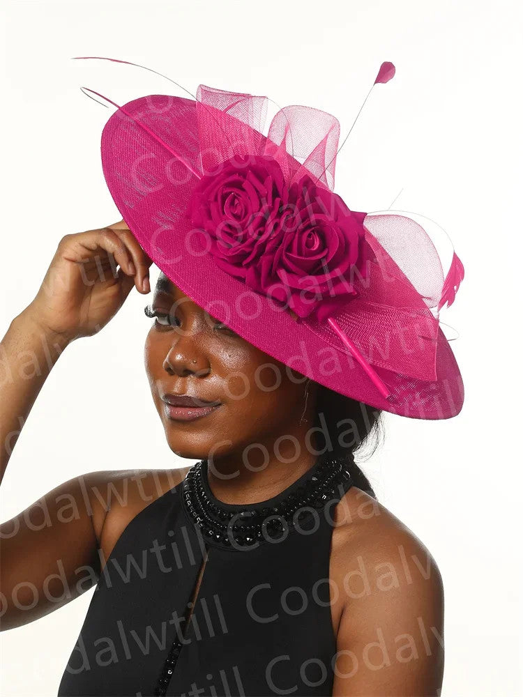 Big Flower Fascinators Hat Headpiece Women Kentucky Church Millinery Cap Ladies
