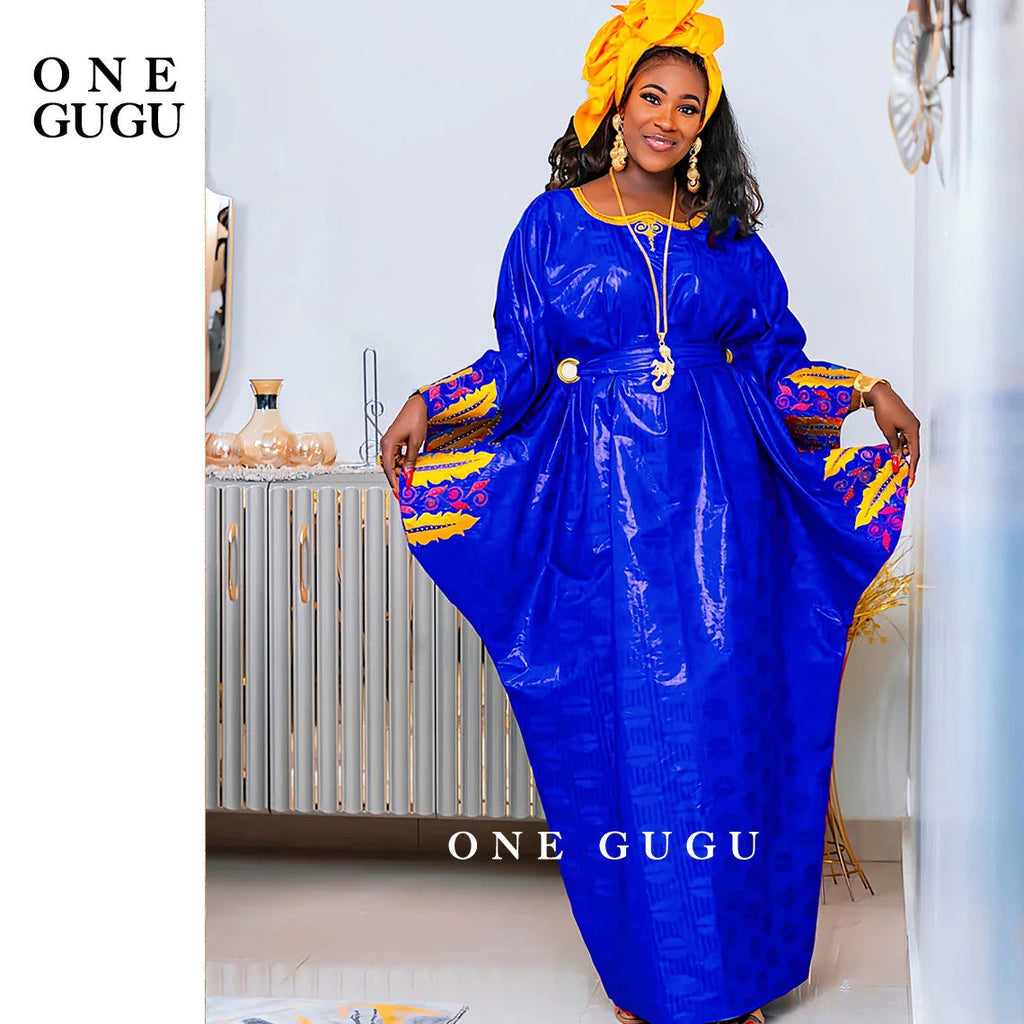 African Original Bazin Riche Boubou With Embroidery And Stones Mix Size