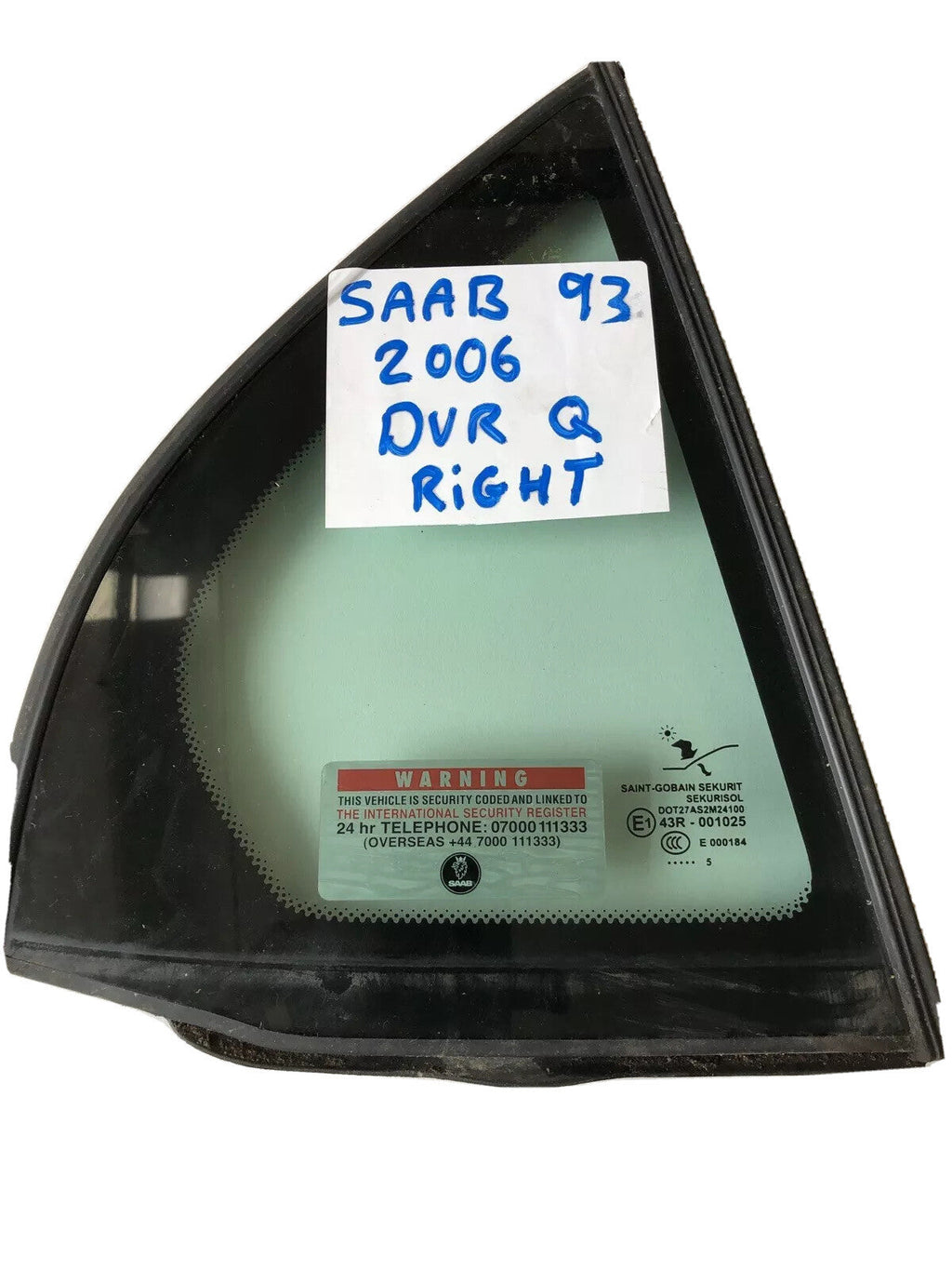 Saab 93 2006  Right Rear Quarter Glass Window