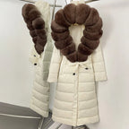 Real Faux Fur Collar Puffer Jacket Duck Down Thick Coat For Women