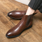 Winter Ankle Chelsea Leather Pointed Toe Boots For Men