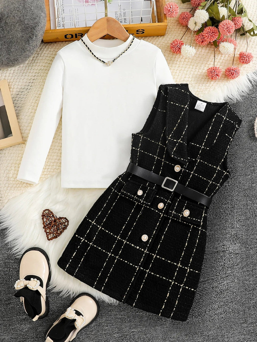 Spring 2025 Fashion Kids 2-piece ceremonial dress for cute girls Solid color