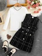 Spring 2025 Fashion Kids 2-piece ceremonial dress for cute girls Solid color