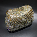 Women Gold Color Flower Rhinestones Clutch Bags Crystal Evening Purse Stones