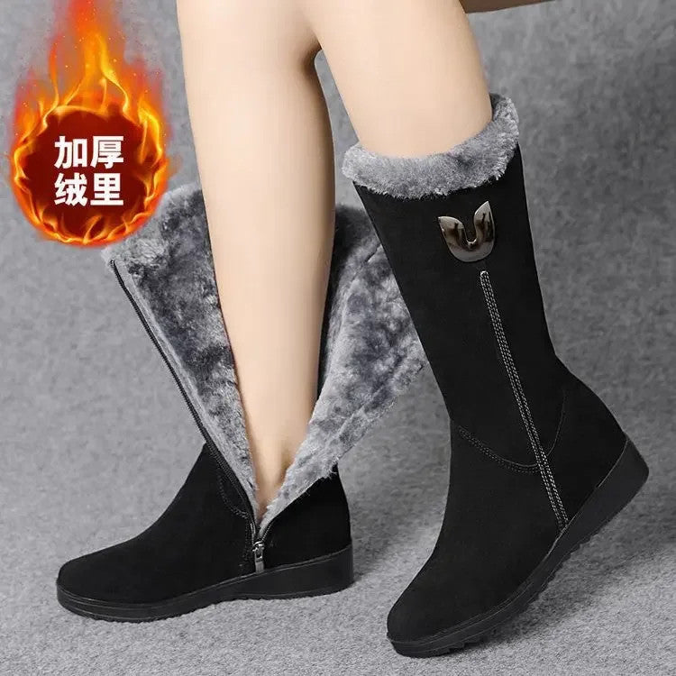 Warm Chelsea High Fur Boots Women 2025 Winter Shoes for Women Chunky Mid-calf