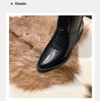 Vintage Black Western Cowboy Boots for Women Heels PU Leather Ankle Booties