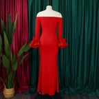 Elegant Sexy Side Slit Long Dress For Women Independent Stand Trade Clothing