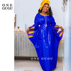 African Original Bazin Riche Boubou With Embroidery And Stones Mix Size