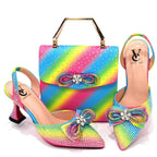 Women's Rhinestone Bow Side Italian Party Shoes And Bags Set
