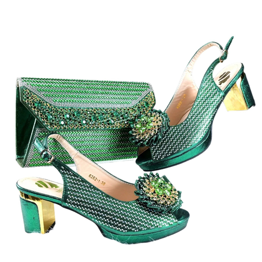 2025 Special New Arrivals Italian Women Shoes and Bag to Match in Green Color