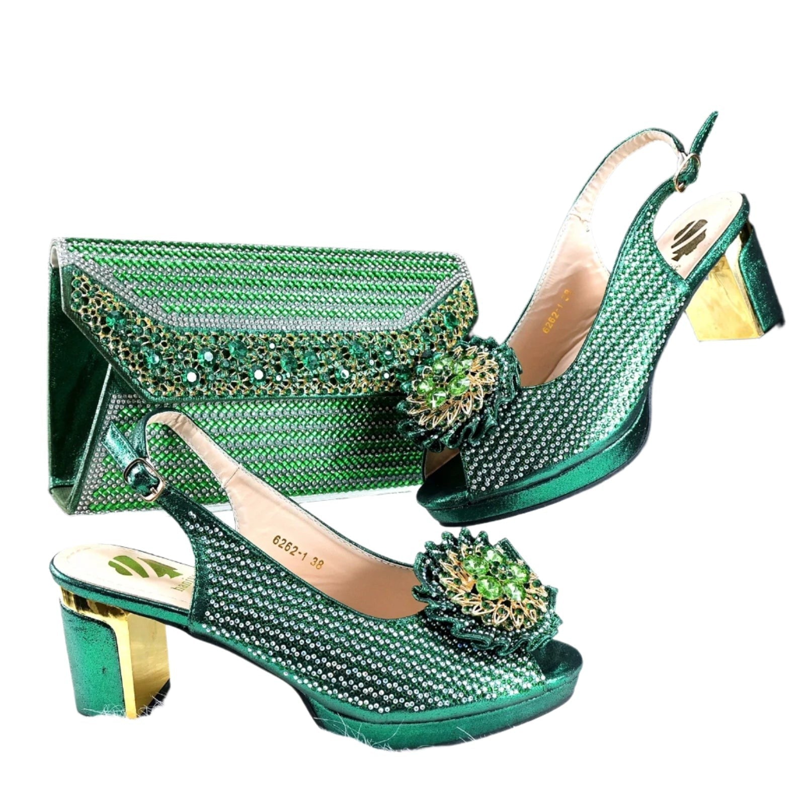 2025 Special New Arrivals Italian Women Shoes and Bag to Match in Green Color