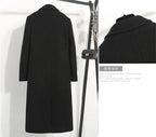 Women's Winter Classic Black Woolen Mid-Length Woolen Blend Overcoat