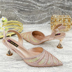 Women's Italian Diamond Studded Shoes and Bag Matching Set