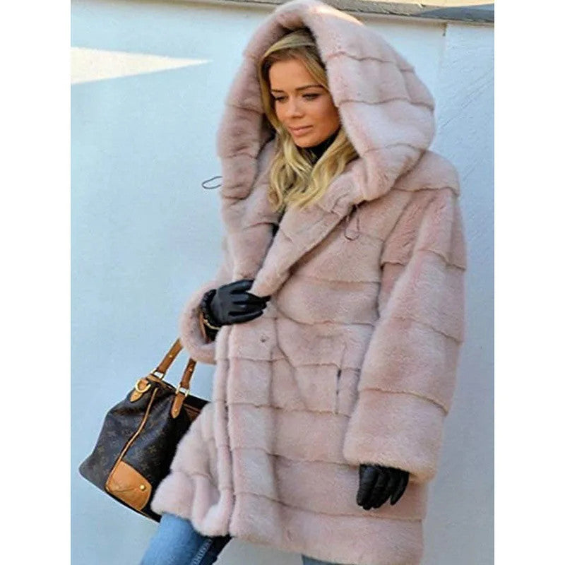 Women's Faux Fur Over Size Windbreaker Hooded Jackets