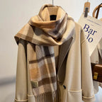High Quality 100% Pure Wool Plaid Scarf Women Couples Winter Autumn Soft Warm