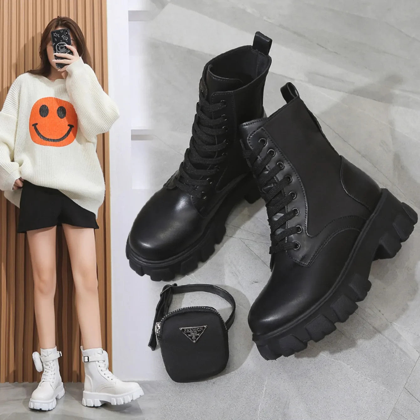 Women Motorcycle Leather Classic Punk Boots