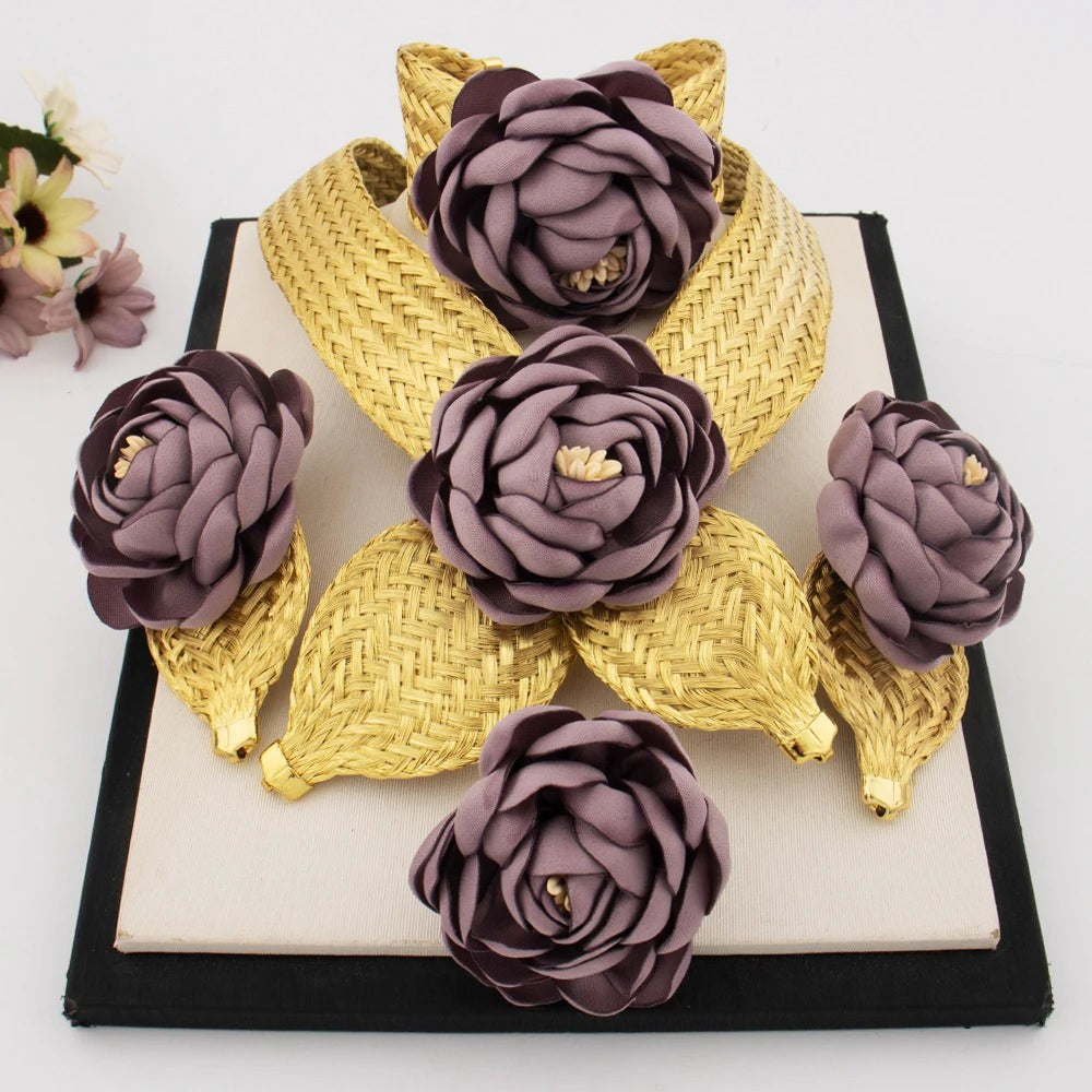 2025 New High Quality African Big Purple Flower Pendant Women Jewelry Set Dubai