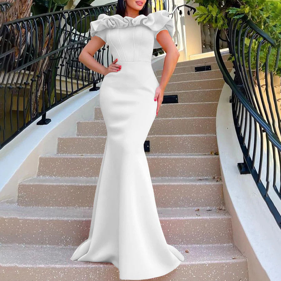 Elegant Women Long Evening Dresses Ruched Off Shoulder Slim Bodycon Mermiad