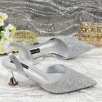 Women's Italian Diamond Studded Shoes and Bag Matching Set