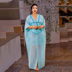 African Modern design blue mesh embroidered deep V-neck plus size skirt with