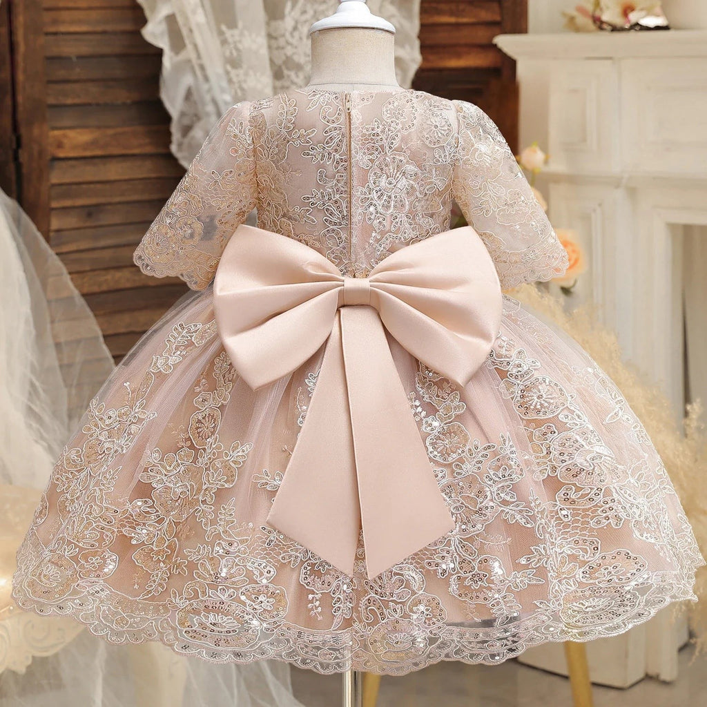 Girls And Toddler Long Sleeve Lace Birthday Tutu Princess Dress