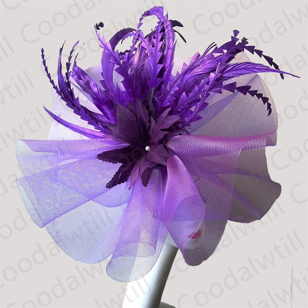 Kentucky Derby Big Fascinator Hat Women Wedding Elegant Feather Pillbox Cap