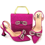 Women's Rhinestone Bow Side Italian Party Shoes And Bags Set