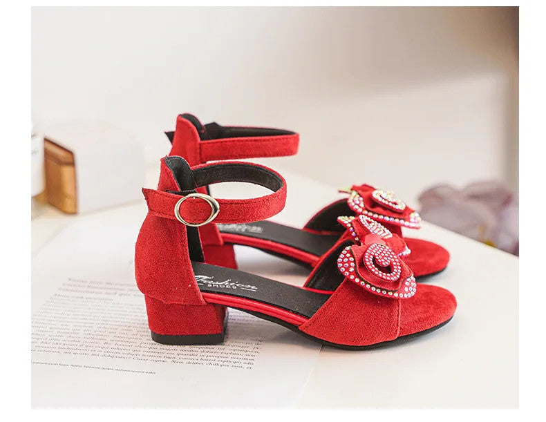 Girls' Sandals Summer New High Heel Soft-soled Princess Shoes Fashion Bow Roman