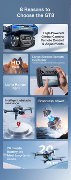 GT8 Mini Drone 8K WiFi GPS HD Aerial Photography Quadcopter with Cameras Toys