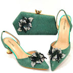 FASHION SHOE Sandals Women 2022 High Heels sexy Green Color Rhinestone Flowers