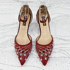 Women's Elegant Rhinestone Pointed Toe Pumps With Matching Shoes And Bag Set