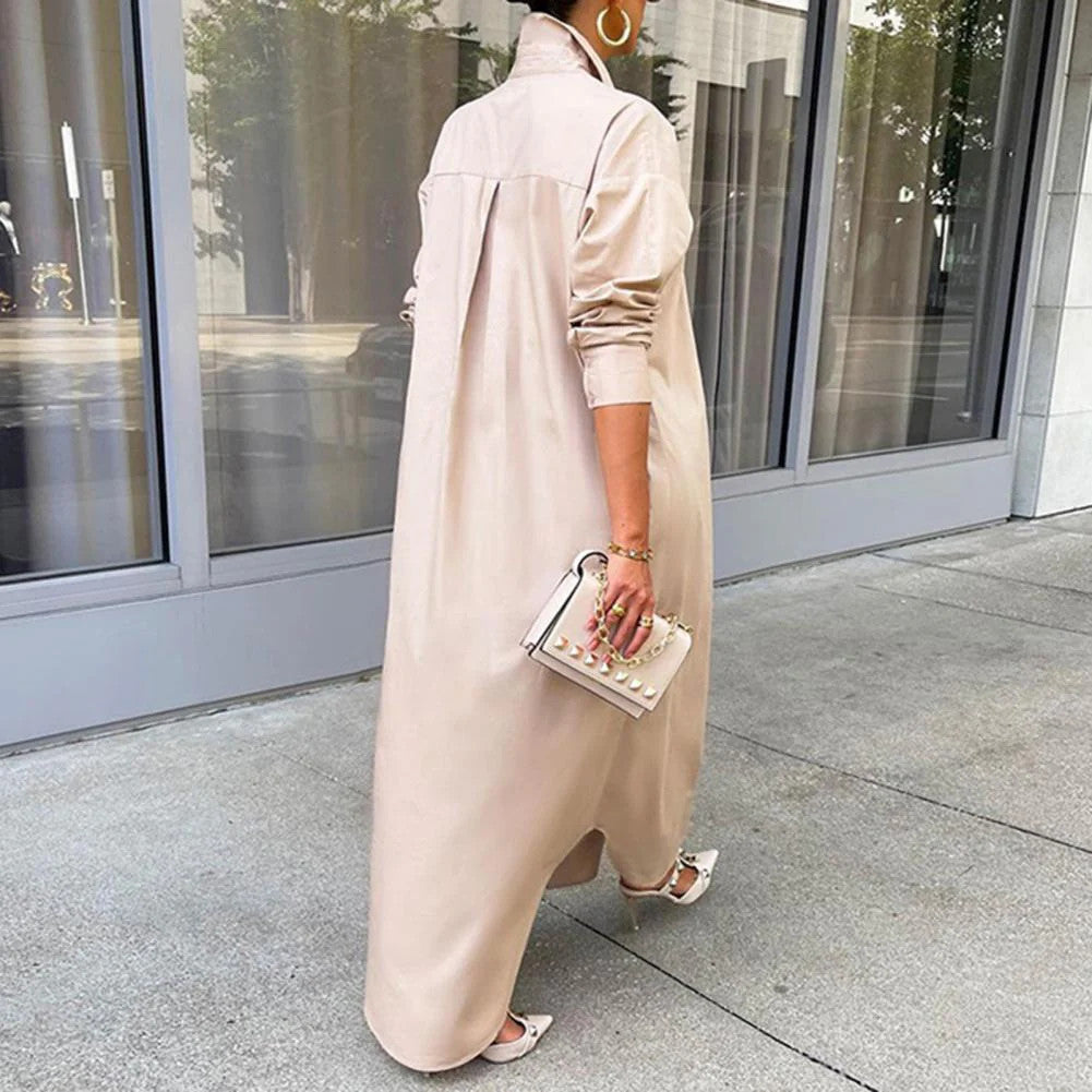 Women Shirt Windproof Shirt Dress Versatile Hem Stylish Autumn Winter Solid