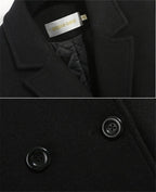 Women's Winter Classic Black Woolen Mid-Length Woolen Blend Overcoat