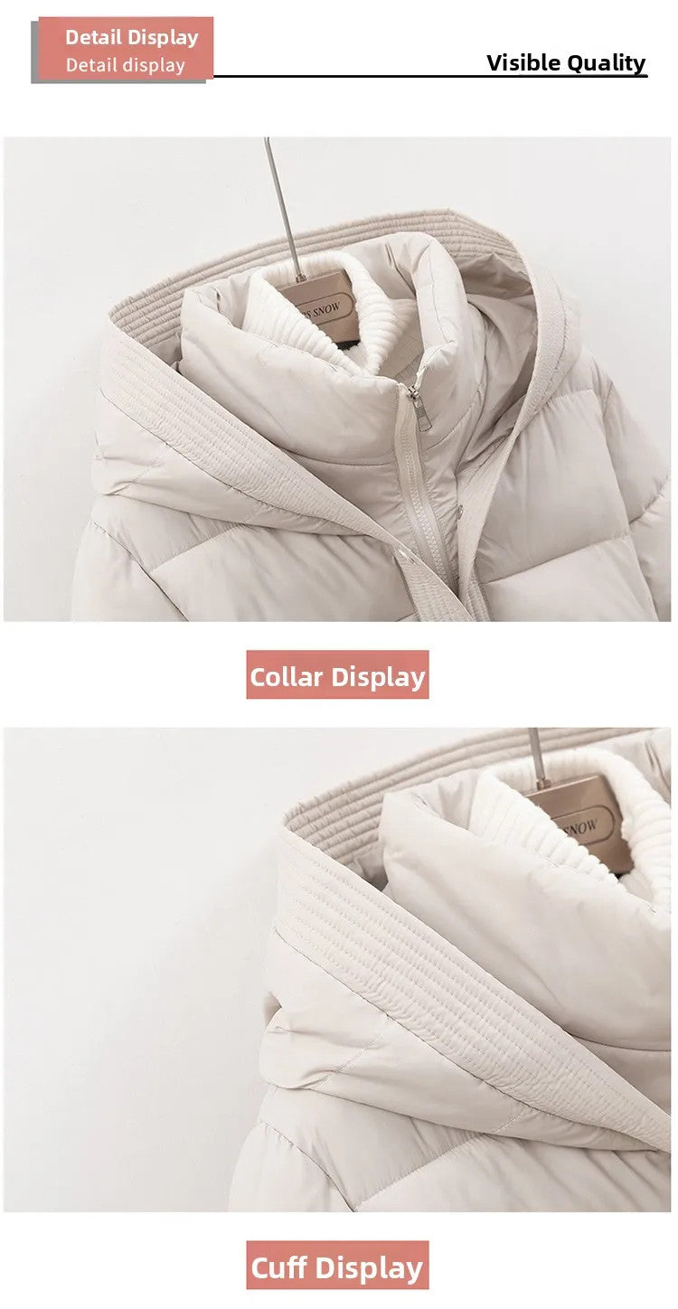 Women's Padded Cotton Thick Winter Coat with Hoodie
