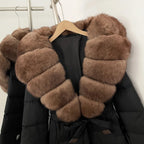 Real Faux Fur Collar Puffer Jacket Duck Down Thick Coat For Women
