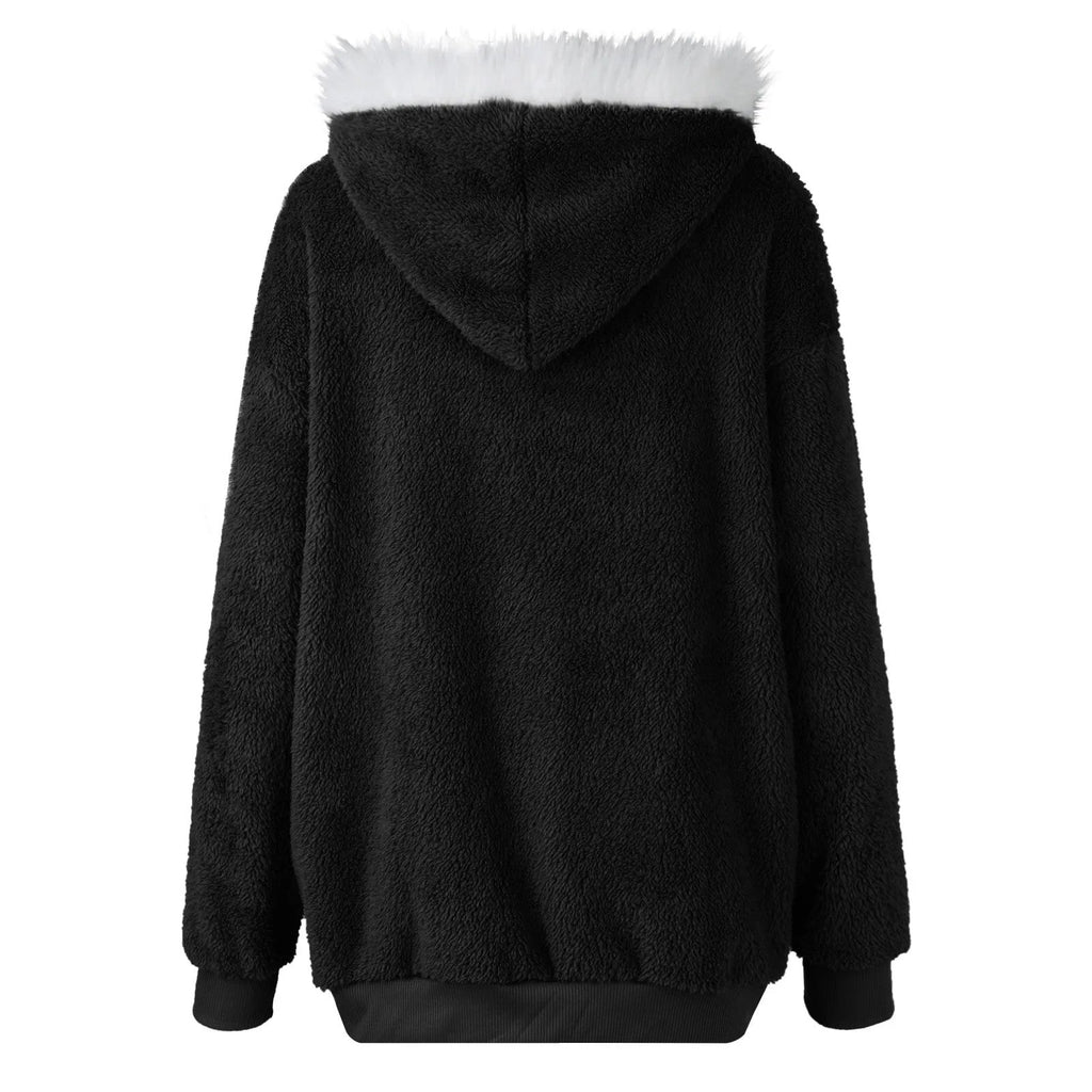Women's Winter Fashionable Hooded Fleece Solid Color Jacket