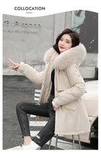 Women's Long Fashionable Hooded Winter Fur Collar Jacket