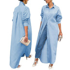 Women Shirt Windproof Shirt Dress Versatile Hem Stylish Autumn Winter Solid