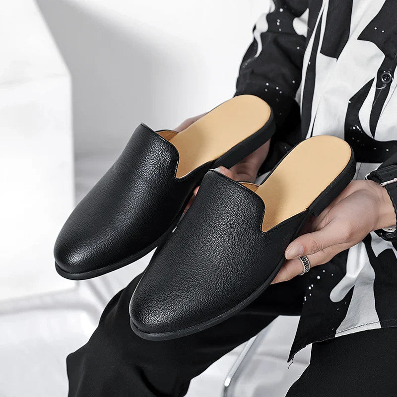 Men Half Breathable Leather Mules