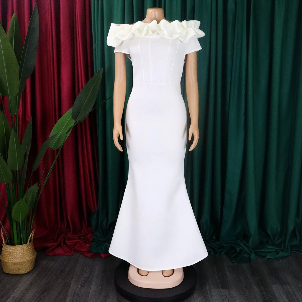 Elegant Women Long Evening Dresses Ruched Off Shoulder Slim Bodycon Mermiad