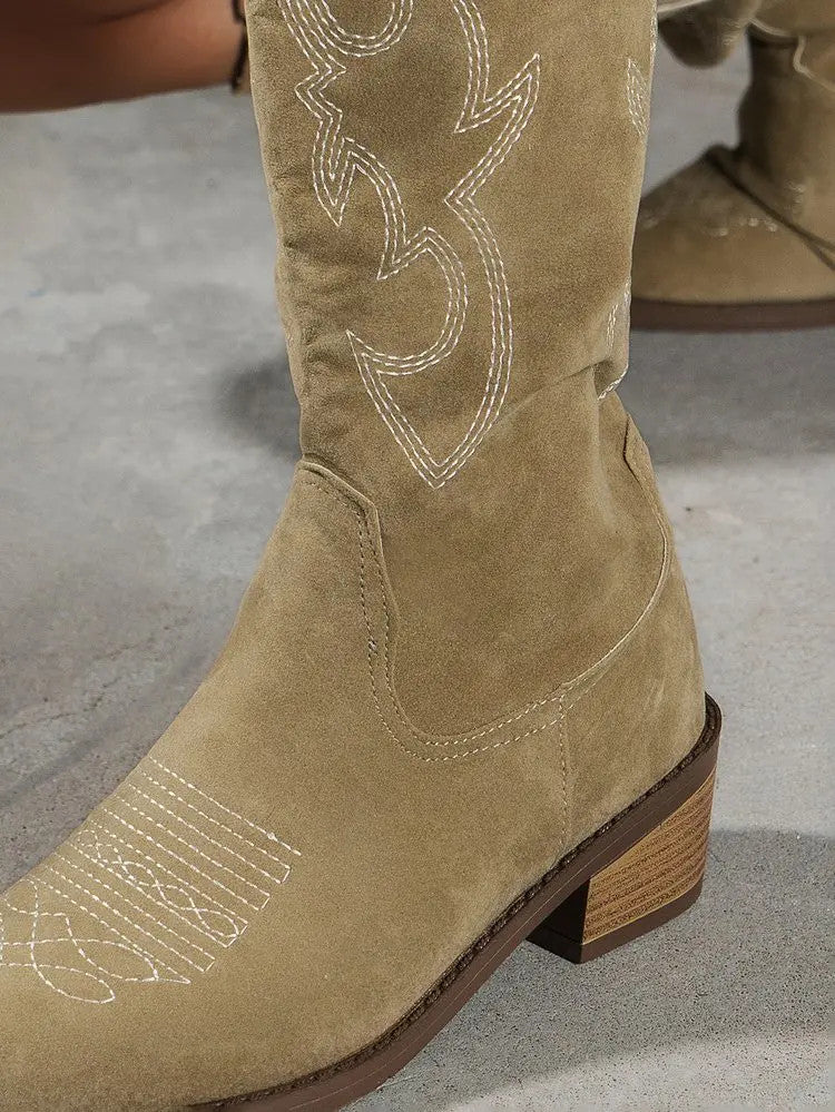 Women Chelsea Cowboy Knee High Boots for Women Mid Heels Walking Shoes Winter