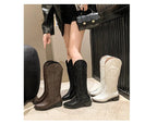 Vintage Black Western Cowboy Boots for Women Heels PU Leather Ankle Booties