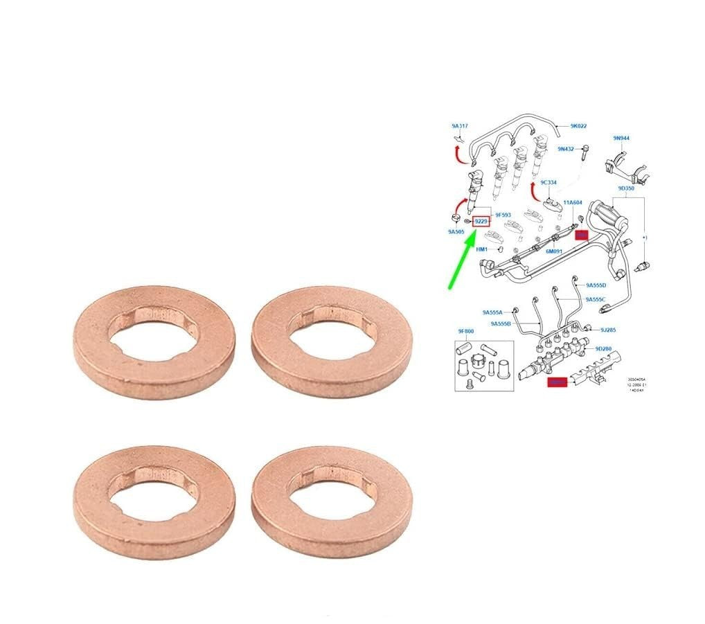 BMW Diesel Fuel Injector Copper Washer Seal Set x4 — M47 N47 B47 Engines — OE 2247156