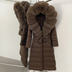 Real Faux Fur Collar Puffer Jacket Duck Down Thick Coat For Women