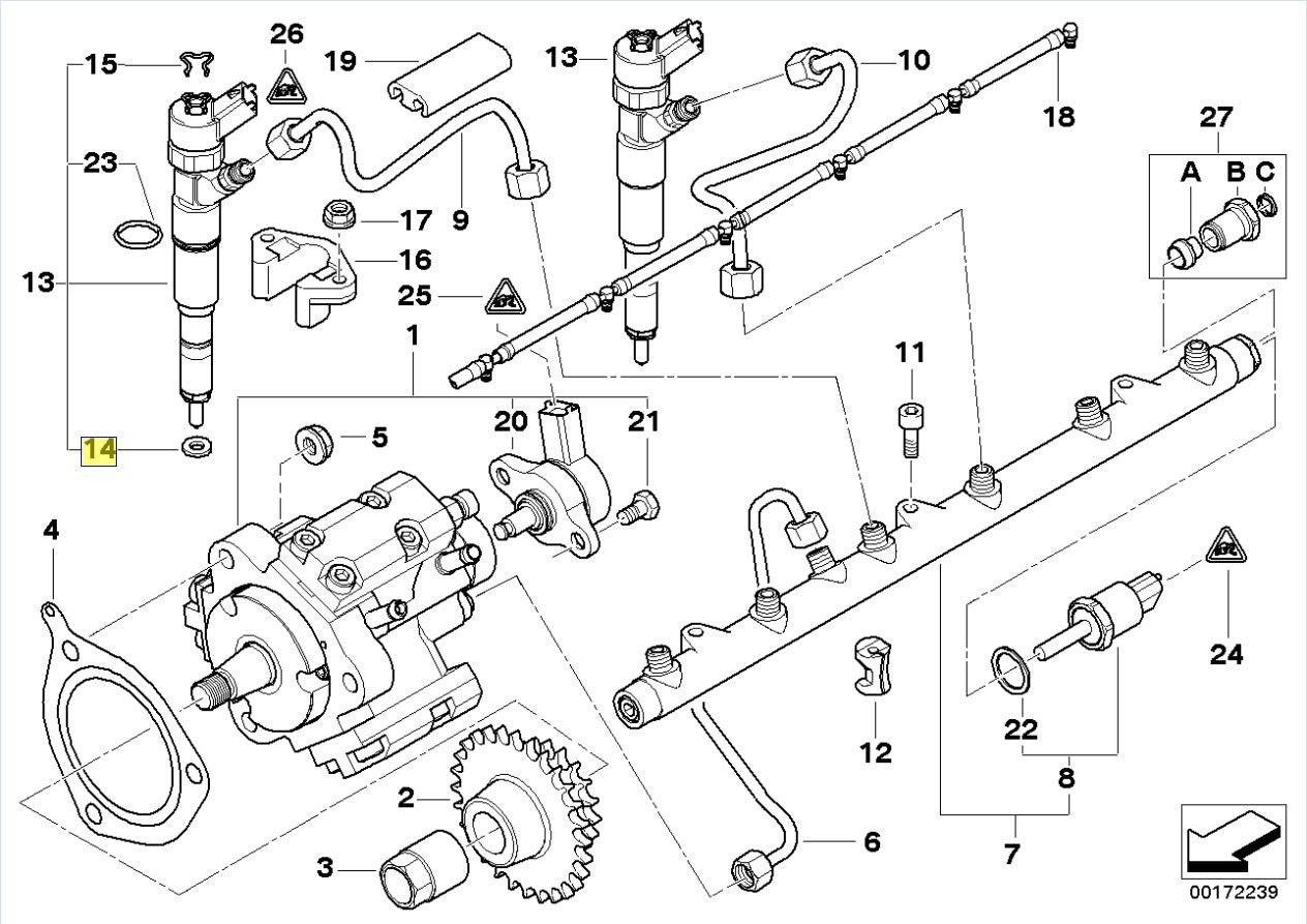 BMW Fuel Injector Copper Washer Seal Set  Diesel M57 N57 B57 Engine 6Pc 2247156