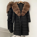 Real Faux Fur Collar Puffer Jacket Duck Down Thick Coat For Women
