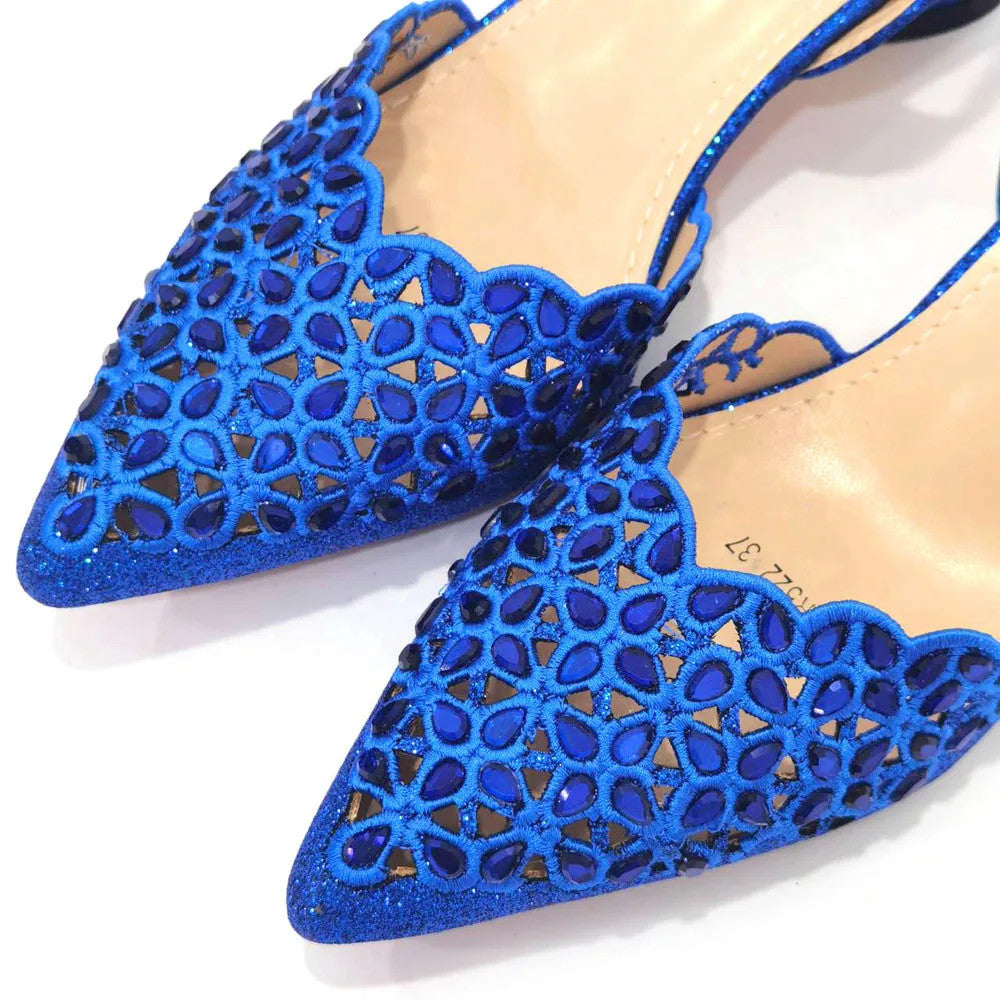 Women's Hollowed Out Embroidery Rhinestone Italian Design Shoes and Bags Set