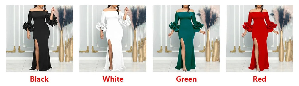 Elegant Sexy Side Slit Long Dress For Women Independent Stand Trade Clothing