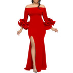 Elegant Sexy Side Slit Long Dress For Women Independent Stand Trade Clothing